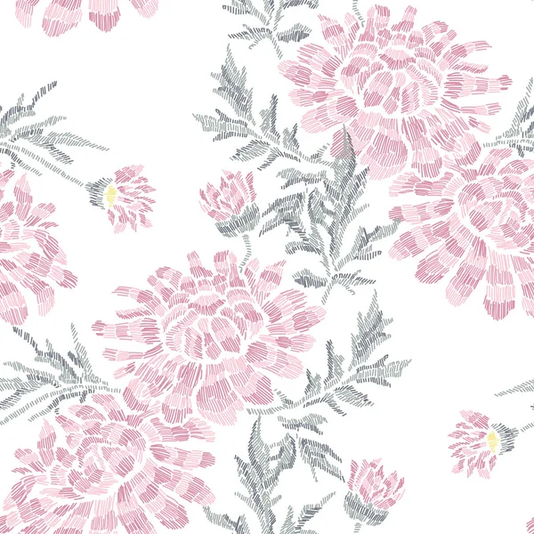 Embroidery floral seamless pattern — Stock Vector