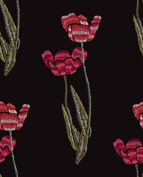Broderie motif floral sans couture — Image vectorielle