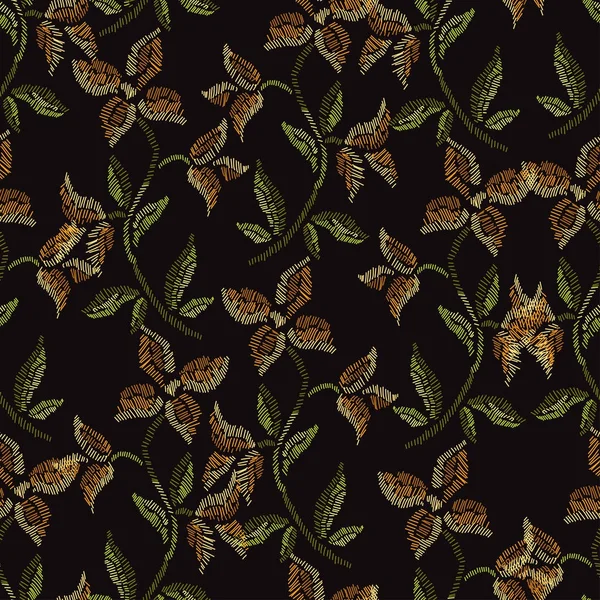 Bordado floral patrón sin costura — Archivo Imágenes Vectoriales
