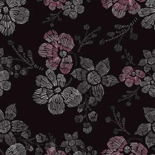 Broderie motif floral sans couture — Image vectorielle