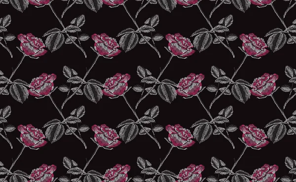 Broderie motif floral sans couture — Image vectorielle