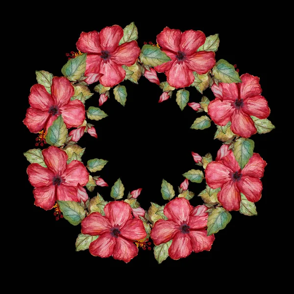 Κομψό Υδροχρώματος Ιβίσκους Floral Στεφάνι Στοιχείο Του Σχεδιασμού Μπορεί Χρησιμοποιηθεί — Φωτογραφία Αρχείου