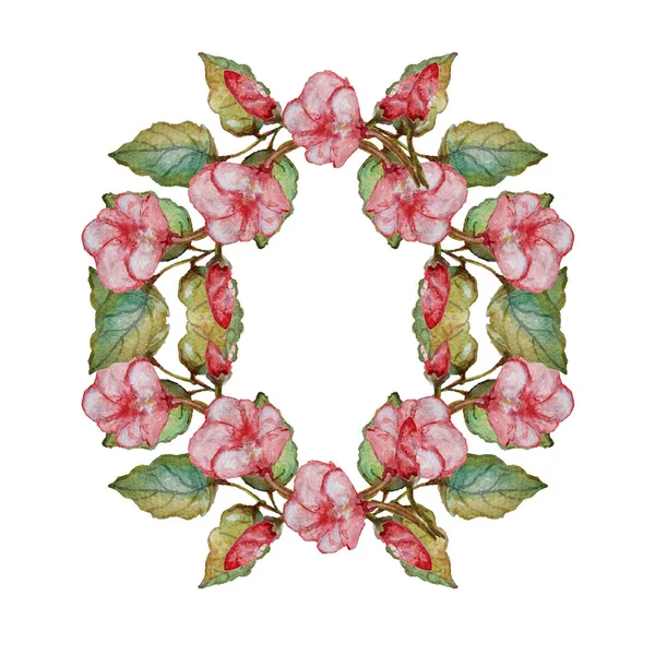 Elegante Corona Floral Hibisco Acuarela Elemento Diseño Puede Utilizar Para — Foto de Stock