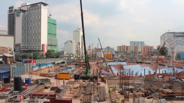 Ledna 2018 Kuala Lumpur Malajsie Velké Staveniště Jeřáby Stavební Dělníci — Stock video