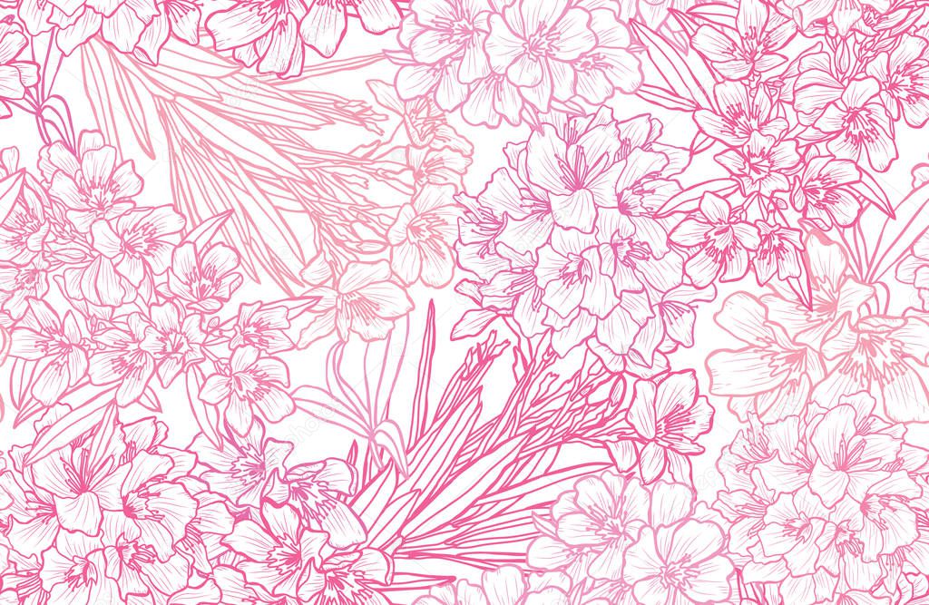 Elegant seamless pattern with oleander flowers, design elements. Floral  pattern for invitations, cards, print, gift wrap, manufacturing, textile, fabric, wallpapers