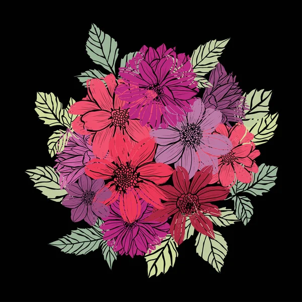 Decoración floral dibujada a mano — Vector de stock