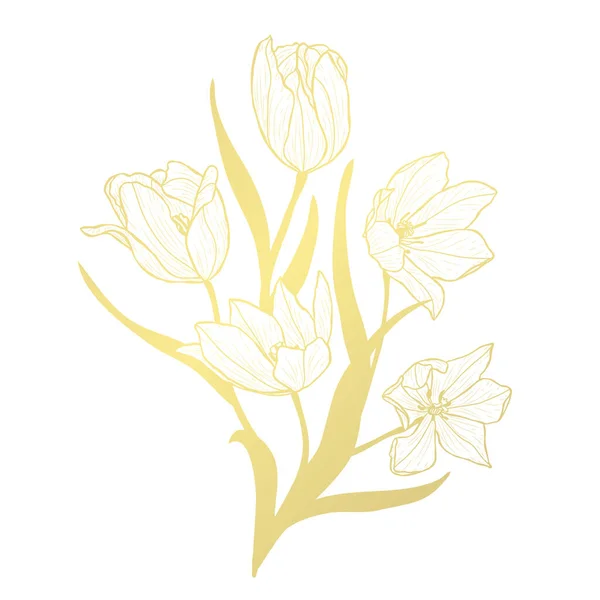 Decoración floral dorada — Vector de stock