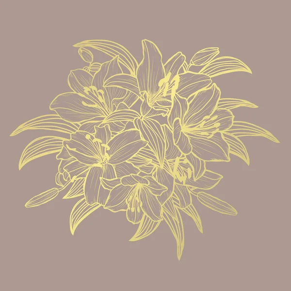 Decoración floral dorada — Vector de stock