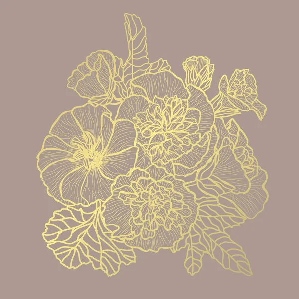 Decoración floral dorada — Vector de stock