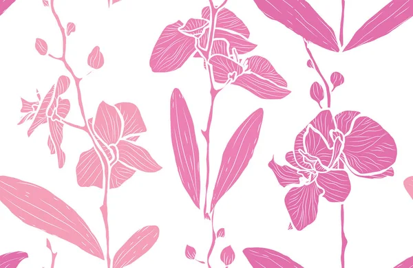 Κομψό Μοτίβο Χωρίς Ραφή Λουλούδια Ορχιδέας Σχεδιαστικά Στοιχεία Floral Μοτίβο — Διανυσματικό Αρχείο