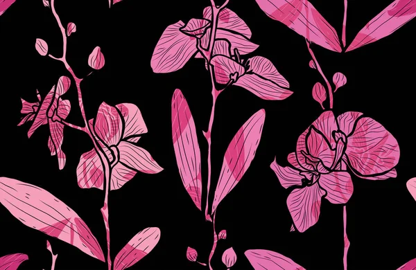 Elegante Naadloze Patroon Met Orchidee Bloemen Design Elementen Bloemen Patroon — Stockvector