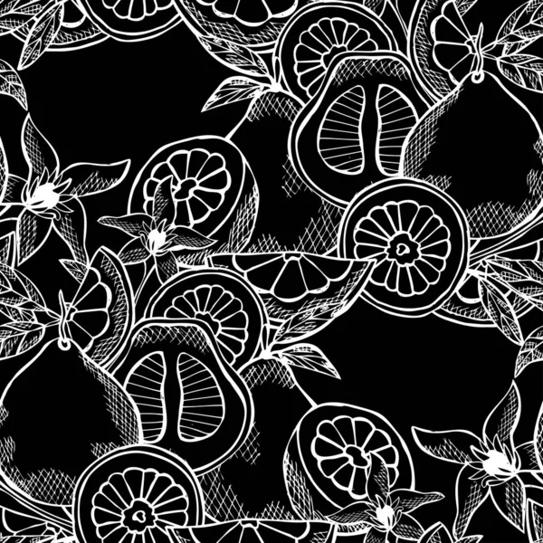 Elegante Naadloze Patroon Met Pomelo Fruit Design Elementen Fruit Patroon — Stockvector