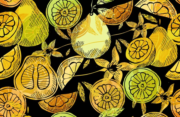 Elegáns Zökkenőmentes Minta Pomelo Gyümölcsökkel Design Elemekkel Gyümölcs Minta Meghívók — Stock Vector