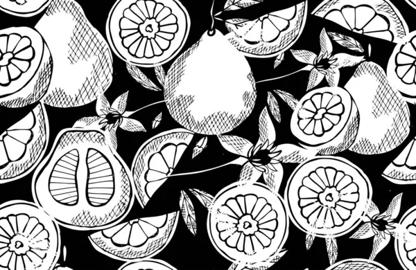 Elegante Naadloze Patroon Met Pomelo Fruit Design Elementen Fruit Patroon — Stockvector