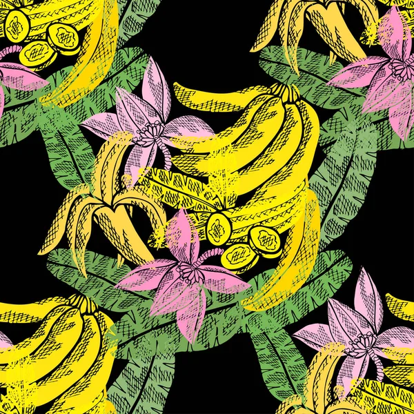 バナナフルーツ デザイン要素とエレガントなシームレスパターン 招待状 カード ギフトラップ 壁紙のための果物パターン キッチン ベジタリアンのテーマ — ストックベクタ