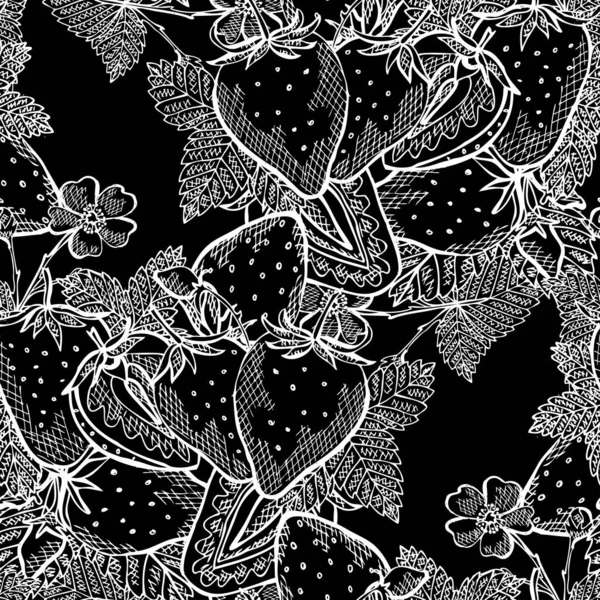 Elegantes Nahtloses Muster Mit Erdbeerfrüchten Designelementen Fruchtmuster Für Einladungen Karten — Stockvektor