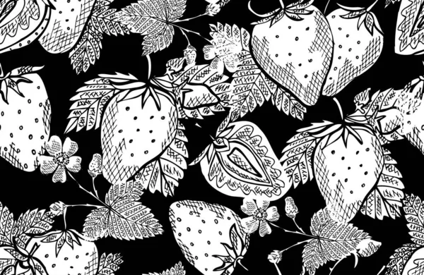 Elegante Patrón Sin Costuras Con Frutas Fresa Elementos Diseño Patrón — Archivo Imágenes Vectoriales