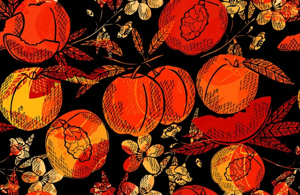 Élégant Motif Sans Couture Avec Des Fruits Pêche Des Éléments — Image vectorielle