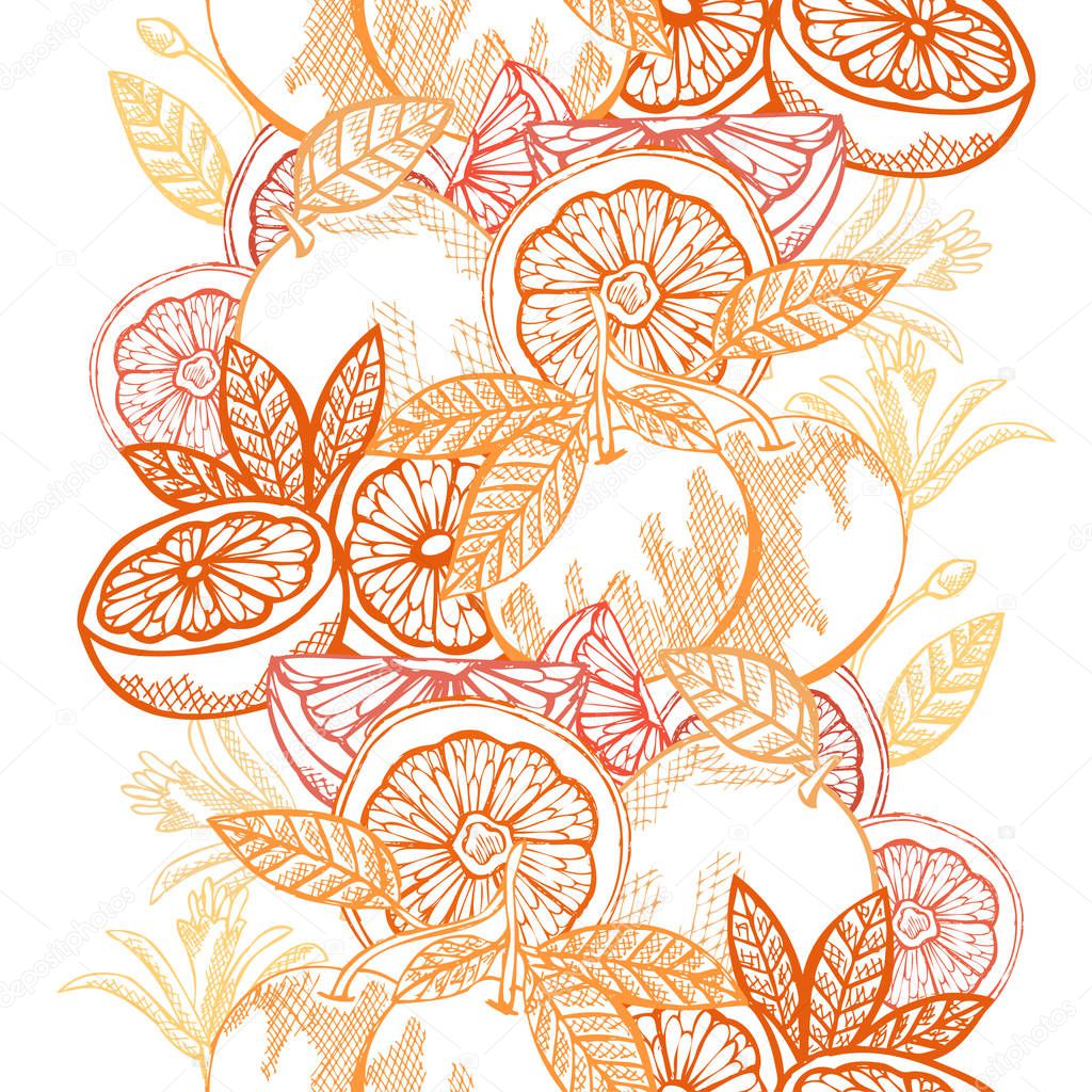 Elegant seamless pattern with grapefruits, design elements. Fruit  pattern for invitations, cards, print, gift wrap, manufacturing, textile, fabric, wallpapers. Food, kitchen, vegetarian theme
