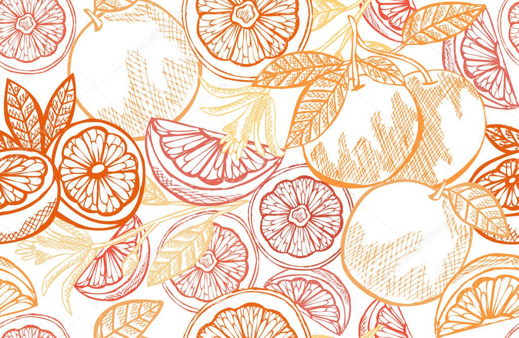 Elegant seamless pattern with grapefruits, design elements. Fruit  pattern for invitations, cards, print, gift wrap, manufacturing, textile, fabric, wallpapers. Food, kitchen, vegetarian theme