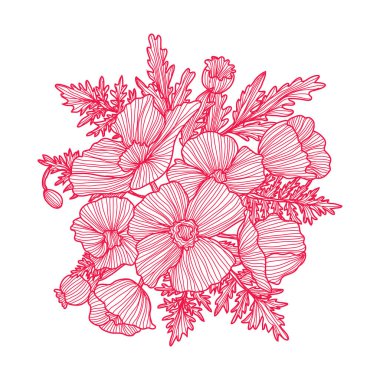 Dekoratif çiçek haşhaş, tasarım öğeleri. Tasarımını yazdırma, kartları, davetiyeleri, afişler, posterler için kullanılabilir. Çiçek arka planda satır sanat tarzı