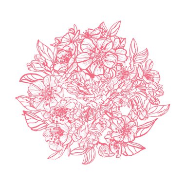 Dekoratif sakura çiçekler, tasarım öğeleri. Tasarımını yazdırma, kartları, davetiyeleri, afişler, posterler için kullanılabilir. Çiçek arka planda satır sanat tarzı