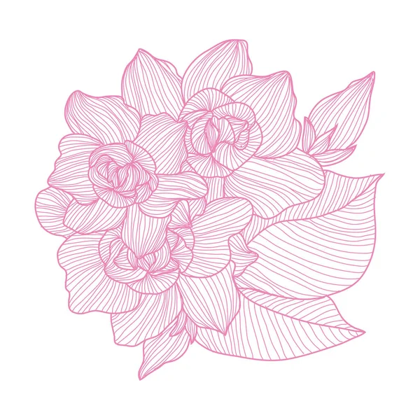 装飾的なガーデニアの花 デザイン要素 カード 招待状 バナー ポスター プリントデザインに使用できます ラインアートスタイルの花の背景 — ストックベクタ