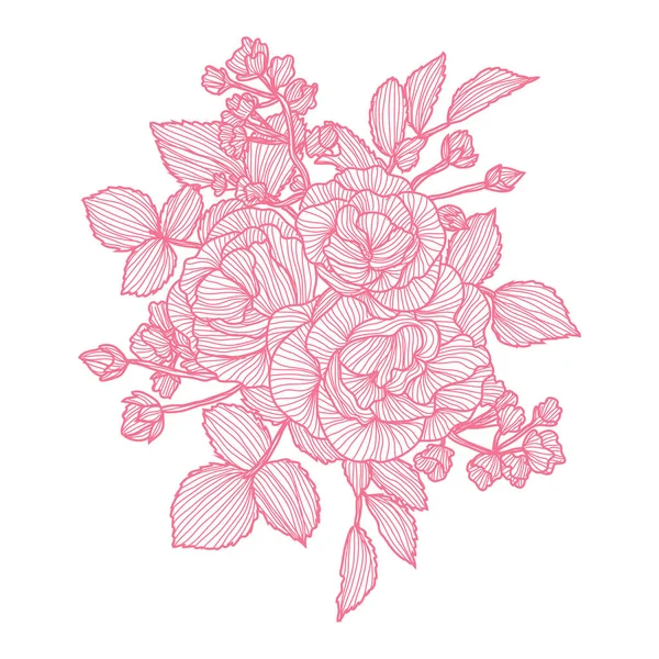 装饰玫瑰花 设计元素 可用于卡片 邀请函 平面设计 线条艺术风格的花卉背景 — 图库矢量图片