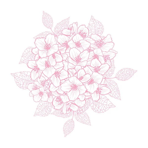 装饰茉莉花 设计元素 可用于卡片 邀请函 平面设计 线条艺术风格的花卉背景 — 图库矢量图片