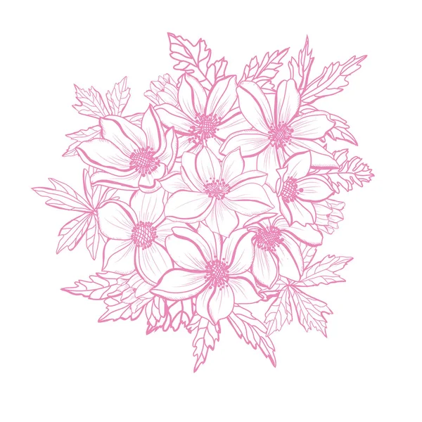 装饰银莲花花 设计元素 可用于贺卡 平面设计 线条艺术风格的花卉背景 — 图库矢量图片