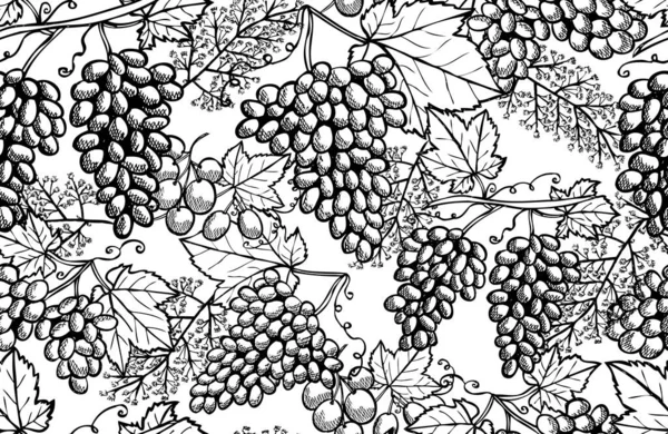 ブドウ デザイン要素とエレガントなシームレスパターン 招待状 カード ギフトラップ 壁紙のための果物パターン キッチン ベジタリアンのテーマ — ストックベクタ