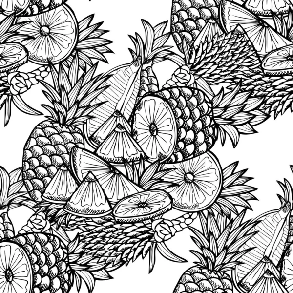パイナップルフルーツ デザイン要素とエレガントなシームレスパターン 招待状 カード ギフトラップ 壁紙のための果物パターン キッチン ベジタリアンのテーマ — ストックベクタ
