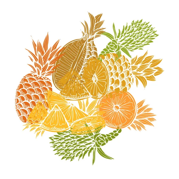 Handritade Dekorativa Ananas Frukter Designelement Kan Användas För Kort Inbjudningar — Stock vektor