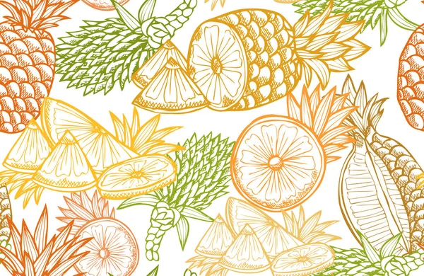 パイナップルフルーツ デザイン要素とエレガントなシームレスパターン 招待状 カード ギフトラップ 壁紙のための果物パターン キッチン ベジタリアンのテーマ — ストックベクタ