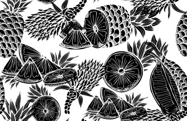 Élégant Motif Sans Couture Avec Ananas Fruits Éléments Conception Modèle — Image vectorielle