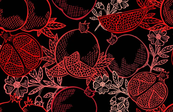 Κομψό Μοτίβο Χωρίς Ραφή Φρούτα Ροδιού Στοιχεία Σχεδιασμού Μοτίβο Φρούτων — Διανυσματικό Αρχείο