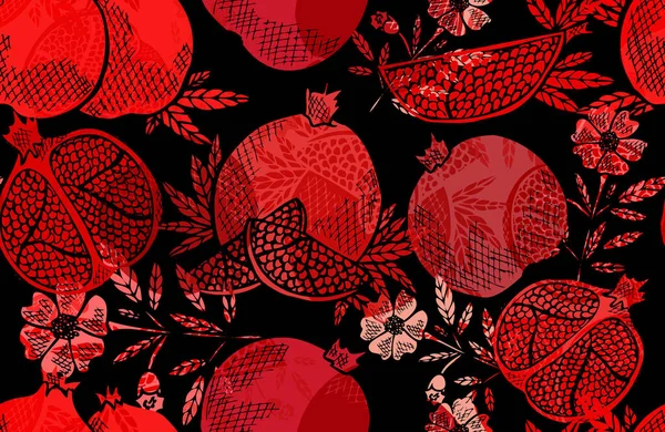 Elegant Seamless Pattern Pomegranate Fruits Design Elements Fruit Pattern Invitations — Stock Vector