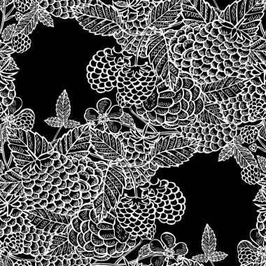 Ahududu meyveli, tasarım elementli zarif ve pürüzsüz bir desen. Davetiyeler için meyve deseni, kartlar, baskı, hediye paketi, imalat, tekstil, kumaş, duvar kağıtları. Yemek, mutfak, vejetaryen teması