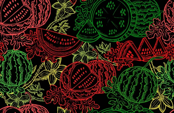 Elegantes Nahtloses Muster Mit Wassermelonenfrüchten Designelementen Fruchtmuster Für Einladungen Karten — Stockvektor