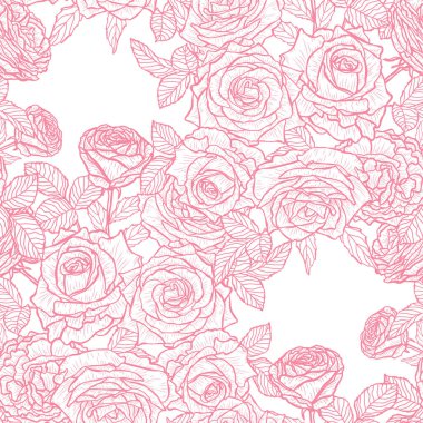 Gül çiçekleri ve tasarım elementleriyle zarif, pürüzsüz bir desen. Davetiyeler, kartlar, baskı, hediye paketi, imalat, tekstil, kumaş, duvar kağıtları için çiçek deseni