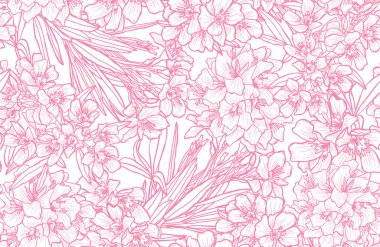 Zakkum çiçekleri ve tasarım elementleriyle zarif, pürüzsüz bir desen. Davetiyeler, kartlar, baskı, hediye paketi, imalat, tekstil, kumaş, duvar kağıtları için çiçek deseni