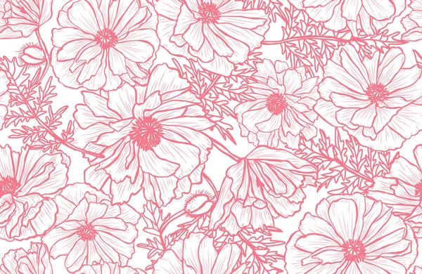 精致无缝的花纹与罂粟花 设计元素 印刷品 礼品包装 纺织品 壁纸的花纹 — 图库矢量图片