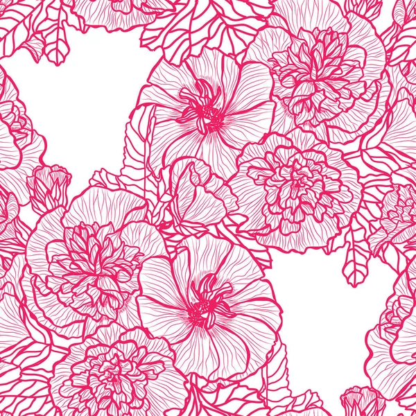 Κομψό Σχέδιο Χωρίς Ραφή Λουλούδια Malva Στοιχεία Σχεδιασμού Floral Μοτίβο — Διανυσματικό Αρχείο