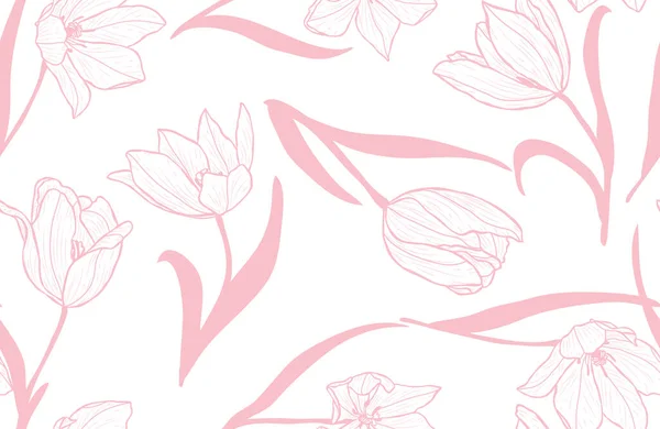 精致无缝的花纹与郁金香花 设计元素 印刷品 礼品包装 纺织品 壁纸的花纹 — 图库矢量图片