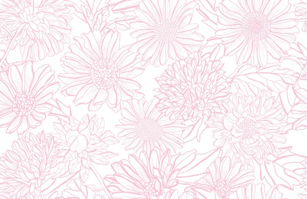 Élégant Motif Sans Couture Avec Des Fleurs Aster Des Éléments — Image vectorielle