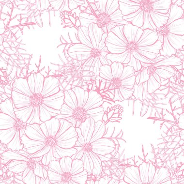 Cosmos çiçekler, tasarım öğeleri ile zarif seamless modeli. Davetiyeler, kartları, baskı, hediye paketi, imalat, tekstil, kumaş, çiçek desenli duvar kağıtları