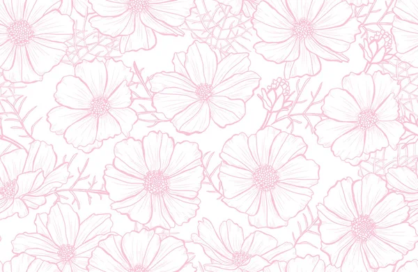 Padrão Sem Costura Elegante Com Flores Cosmos Elementos Design Padrão — Vetor de Stock