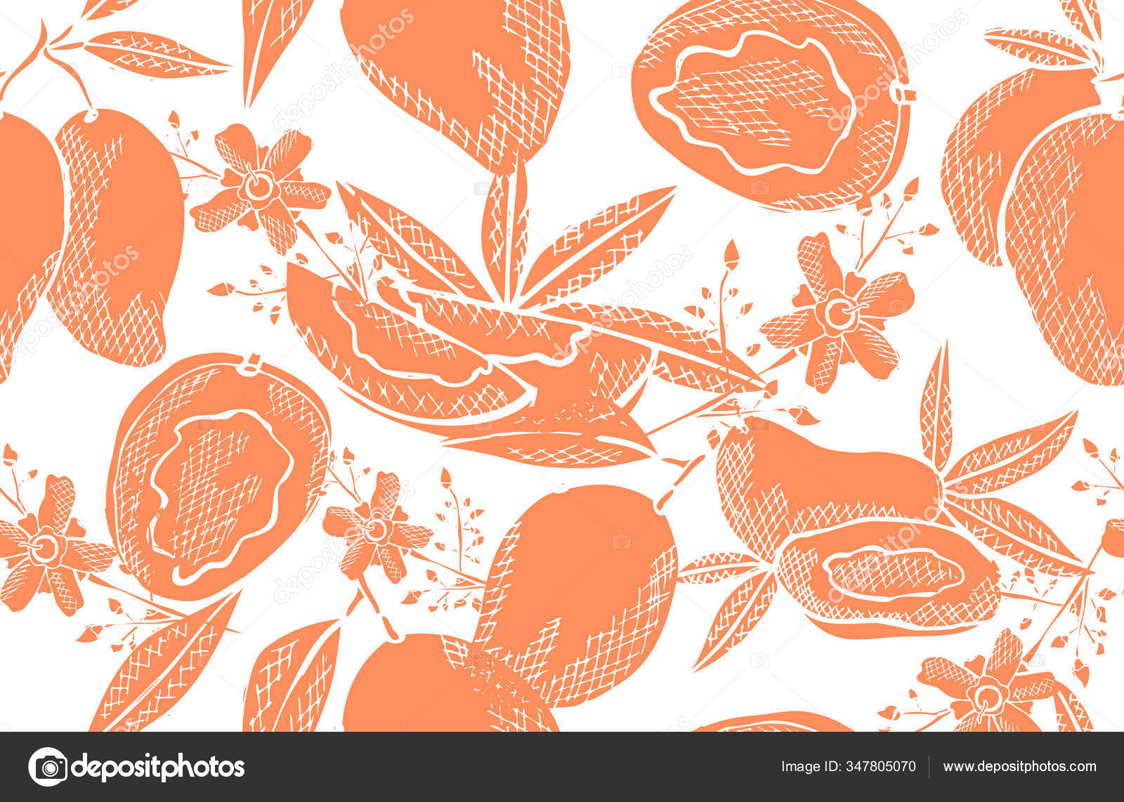 マンゴーフルーツ デザイン要素とエレガントなシームレスパターン 招待状 カード ギフトラップ 壁紙のための果物パターン キッチン ベジタリアンのテーマ ストックベクター C Chantall