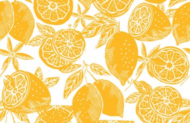 Limon meyveli, tasarım elementli zarif, pürüzsüz bir desen. Davetiyeler için meyve deseni, kartlar, baskı, hediye paketi, imalat, tekstil, kumaş, duvar kağıtları. Yemek, mutfak, vejetaryen teması