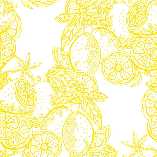 Elegante Patrón Sin Costuras Con Frutas Limón Elementos Diseño Patrón — Vector de stock